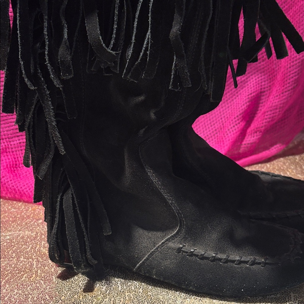 Penny Loves Kenny Black Fringe Moccasins boots